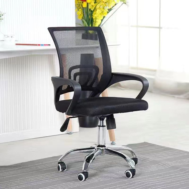 Secretarial office seat with mesh backrest and adjustable height