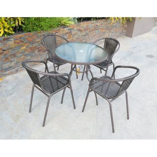 Outdoor glass table with four metallic chairs, durable and weather-resistant, ideal for cafés, patios, and commercial spaces.