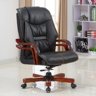 High-back executive leather chair with wooden base Kenya