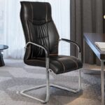 leather visitor office seat with chrome cantilever frame and padded armrests, ideal for executive offices and reception areas.